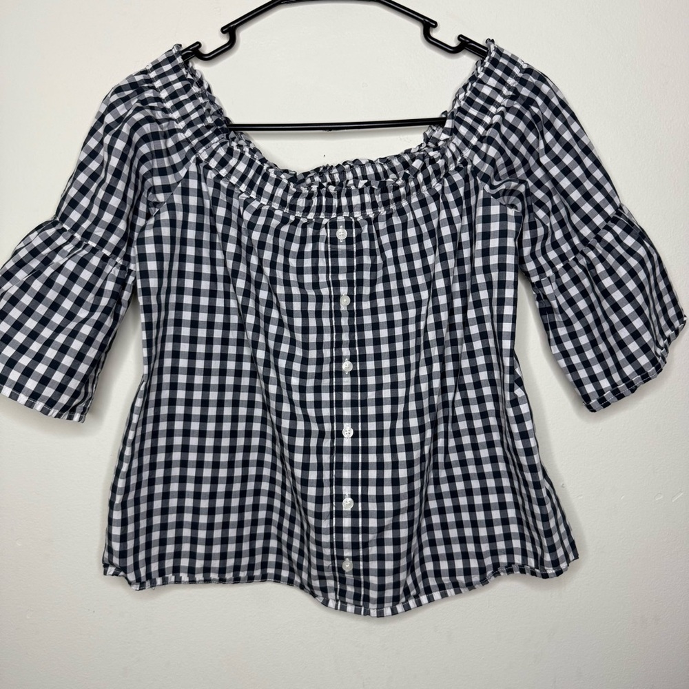 Abercrombie & Fitch Off the Shoulder Button Top size XS Black White Gingham